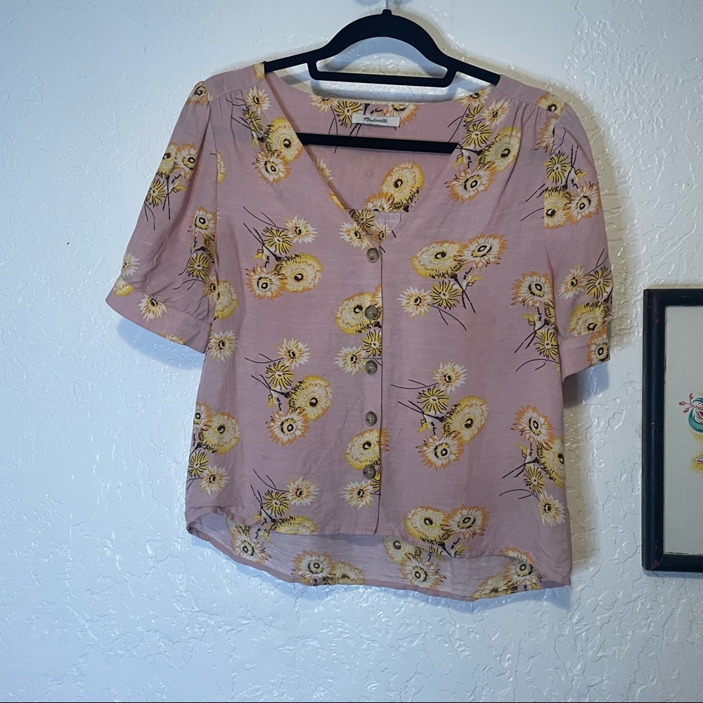 🌻Madewell Plaza Pink Yellow Dutch Dandelion Print Button Down Top